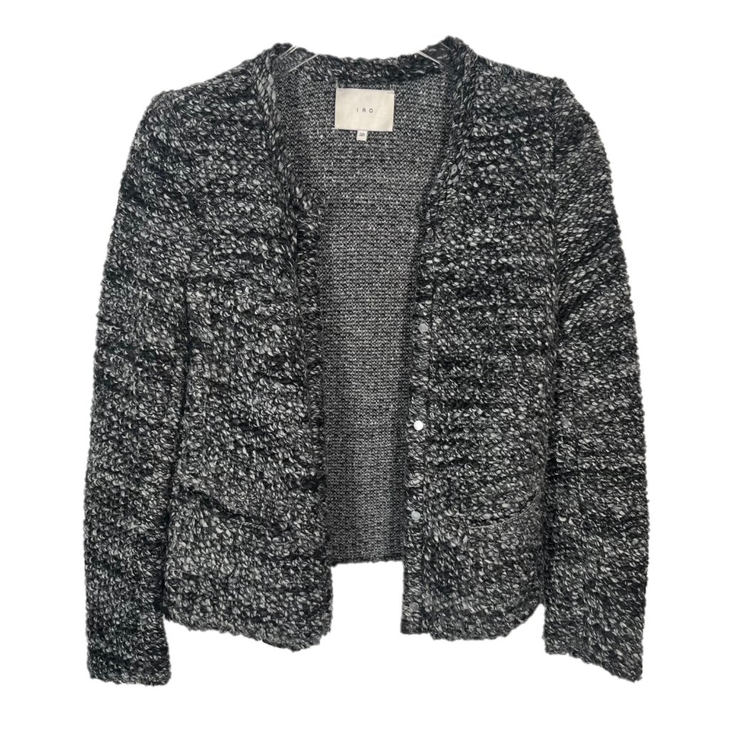 Iro Carene Dark Gray Tweed Wool-Blend Knotted Sweater Jacket Size 38